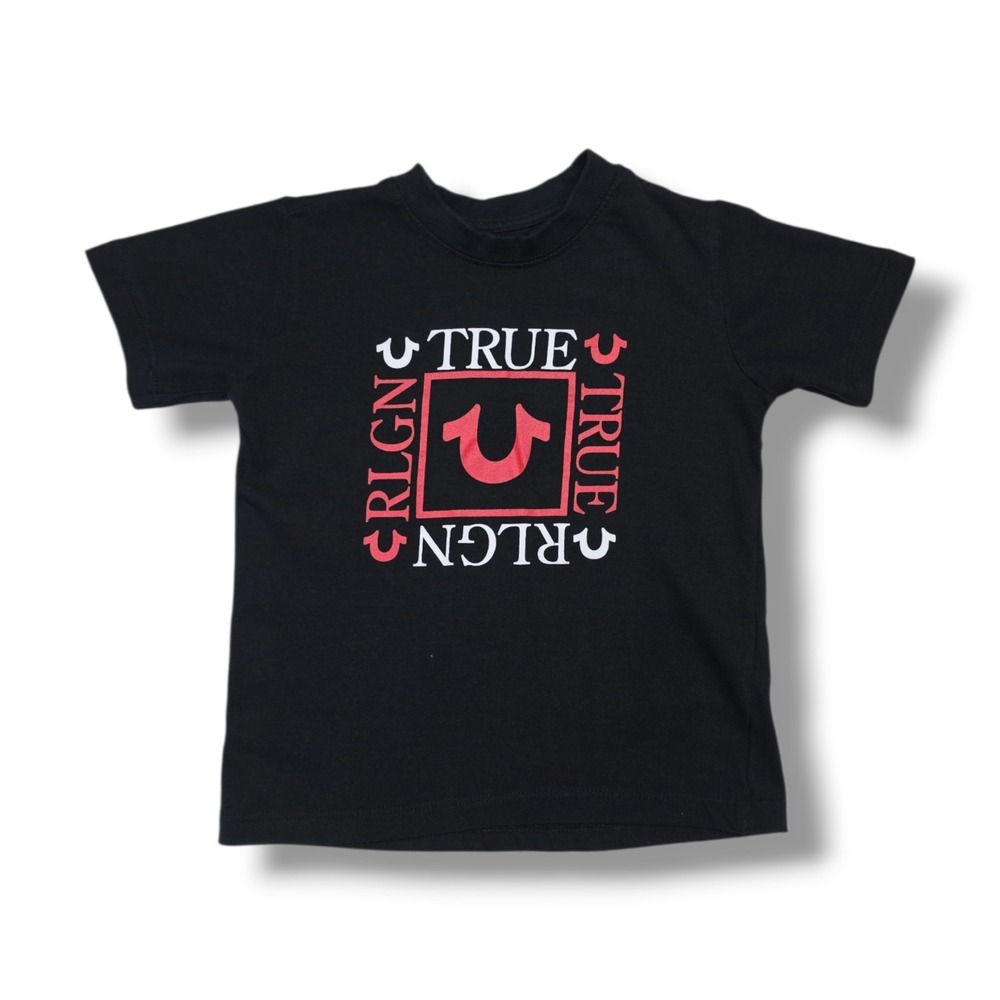 True‎ Religion Black Short Sleeve Front Graphic T-Shirt Little Kids Size 6